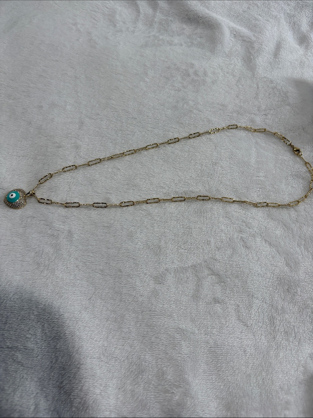 Gold Tone Evil Eye Paperclip Chain Pendant Necklace